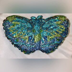 NWT Butterfly Rhinestone Blue and Green Butterfly Clutch Bag Purse